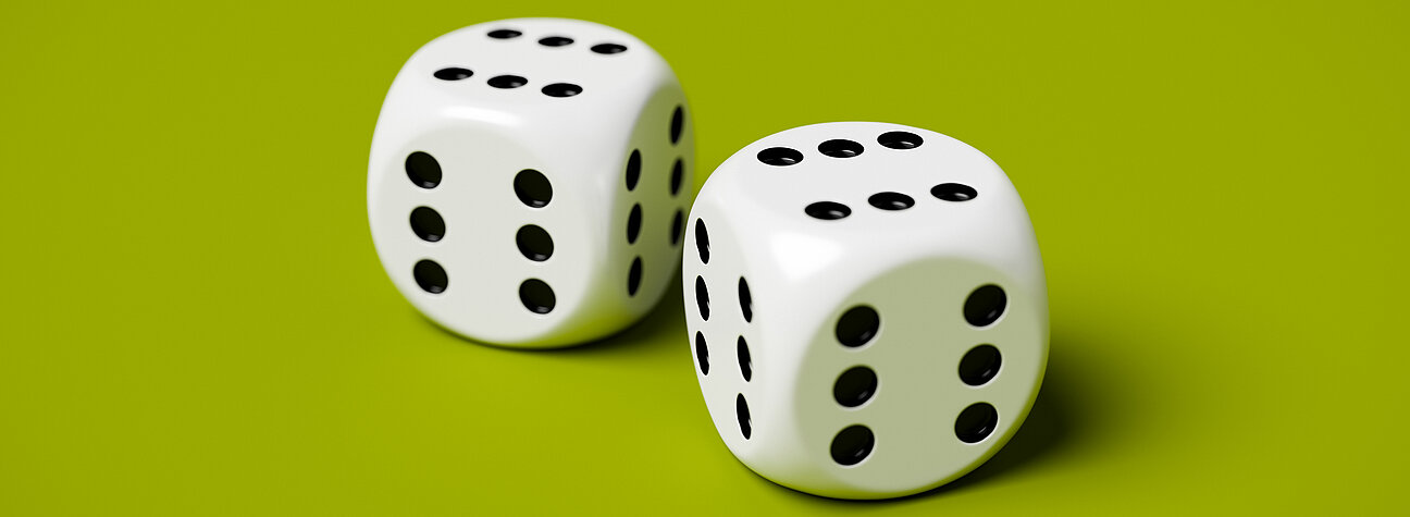 Two dice with six points on each side. Cheat concept [Image licensed to: Prater Raines for the HG Wells Short Story Competition from iStock 16/2/2026]