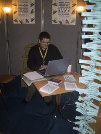 Tim working at our exhibition stand at a 2004 Lib Dem conference