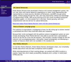 Prater Raines corporate website in 2005