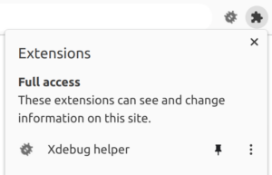 Google Chrome extensions menu with Xdebug Helper pinned