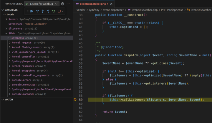 VSCode at an Xdebug breakpoint