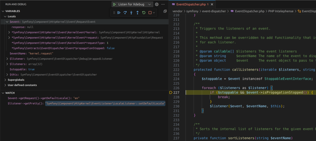 Xdebug step debugging in action